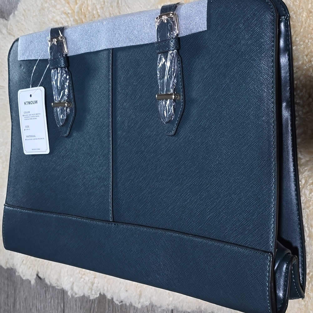 Laptop Bag  Leather Work Tote 15.6 Inch Laptop for Computer Messenger Bag NAVY - Picture 4 of 6